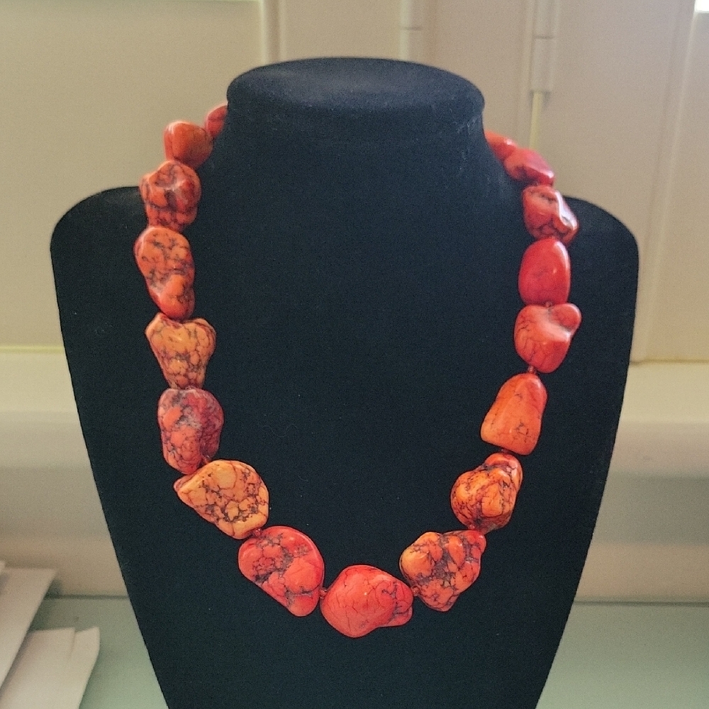 Red Rustic Spiderweb Howlite Nugget Necklace